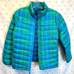Marmot 650 Fill Down puffer in teal plaid